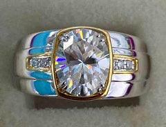 Men's 14K Gold Moissanite Ring Oval OV 10X8mm Double Prongs