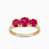 Sterling Silver 2.00ctw Round Lab Created Ruby 3-Stone Plating Yellow Gold Ring.