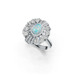 Sterling Silver Opal Moissanite Ring Oval OV 7X5mm