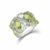 Natural Peridot Sky Sapphire Ring Multi-gem Center Symmetry Ring S925 Sterling Silver Birthstone Gemstone Gift