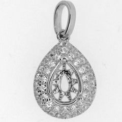 Sterling Silver Semi Mount Pendant Setting PE 7x5mm Halo w/ White Topaz - Syzjewelry