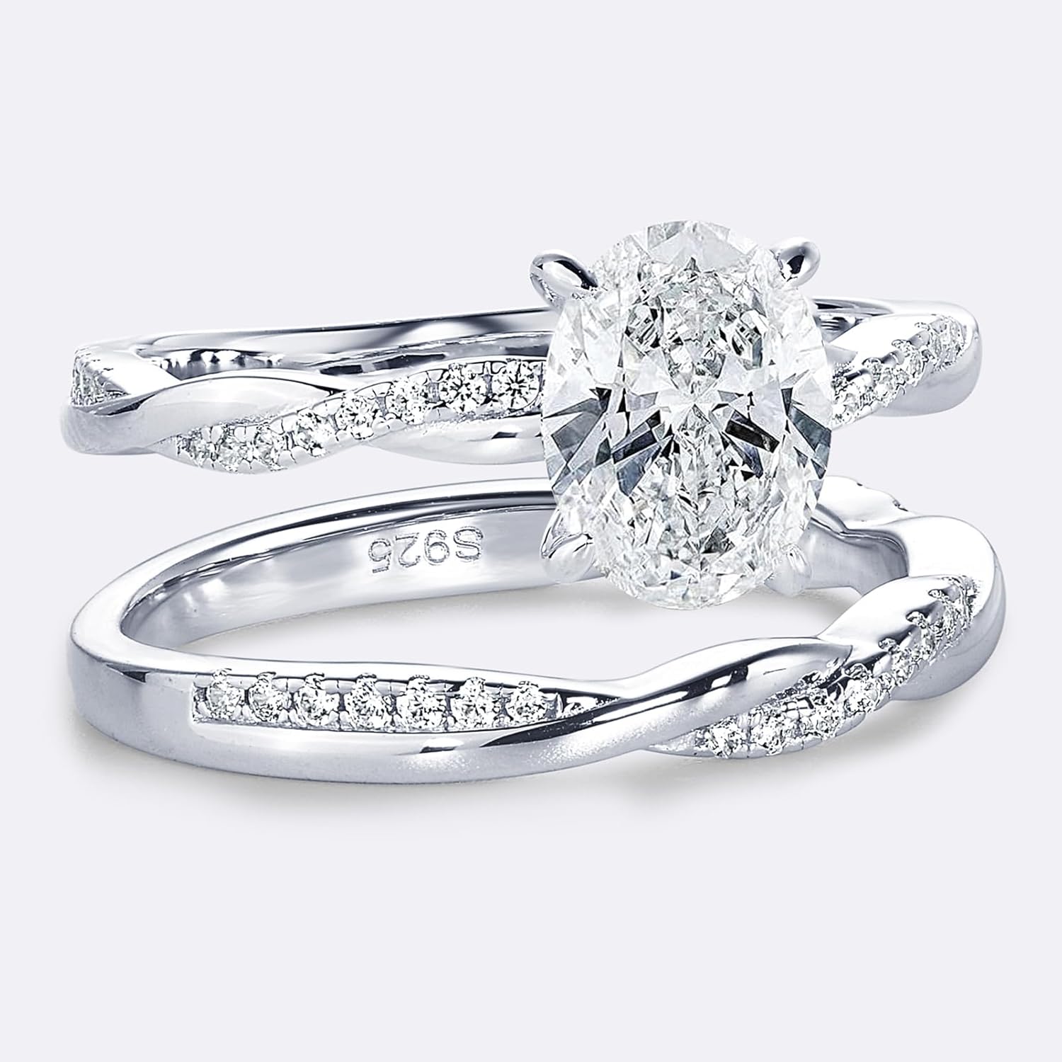 2CT Oval Moissanite Engagement Ring Set in Sterling Silver
