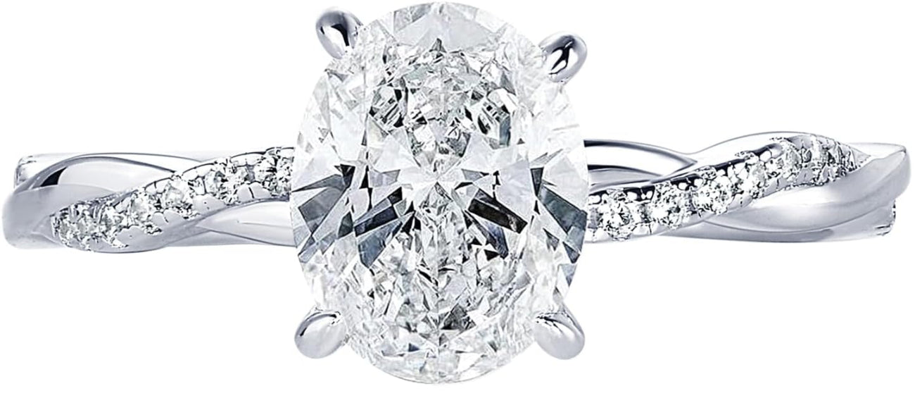 2CT Oval Moissanite Engagement Ring Set in Sterling Silver