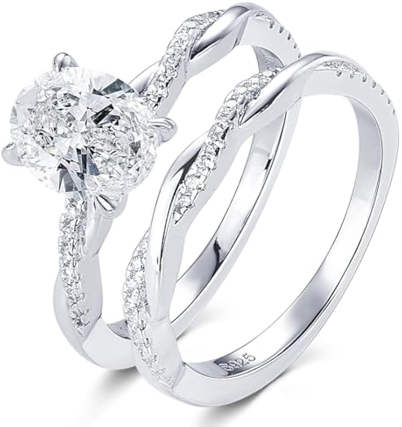 2CT Oval Moissanite Engagement Ring Set in Sterling Silver