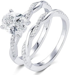 2CT Oval Moissanite Engagement Ring Set in 10K Gold