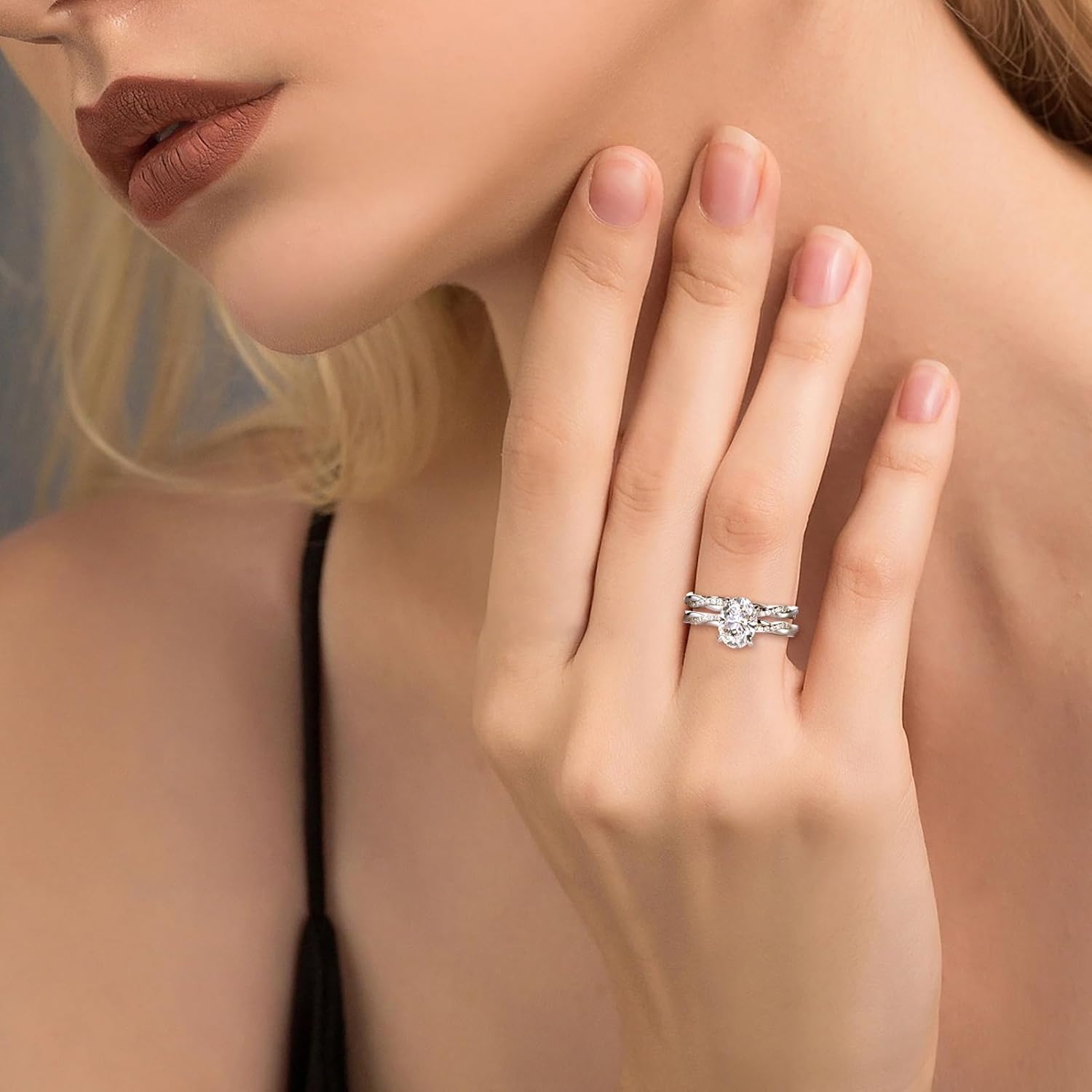 2CT Oval Moissanite Engagement Ring Set in Sterling Silver