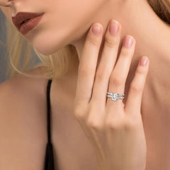 2CT Oval Moissanite Engagement Ring Set in Sterling Silver