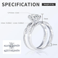 2CT Oval Moissanite Engagement Ring Set in Sterling Silver specification