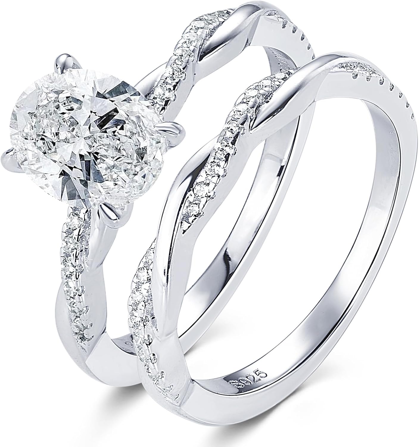 2CT Oval Moissanite Engagement Ring Set in Sterling Silver