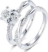 2CT Oval Moissanite Engagement Ring Set in Sterling Silver