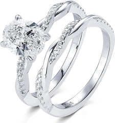2CT Oval Moissanite Engagement Ring Set in Sterling Silver