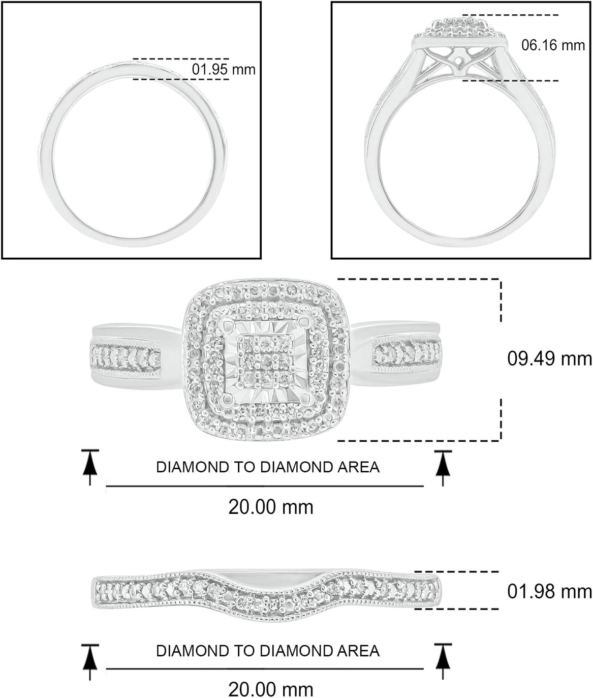 2 PC Halo Princess Cut Moissanite 10K Gold Bridal Sets