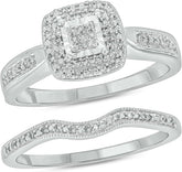 2 PC Halo Princess Cut Moissanite 10K Gold Bridal Sets