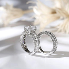 2 PC Princess Cut Sterling Silver Moissanite Bridal Sets