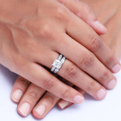 2 PC Princess Cut Sterling Silver Moissanite Bridal Sets - 2