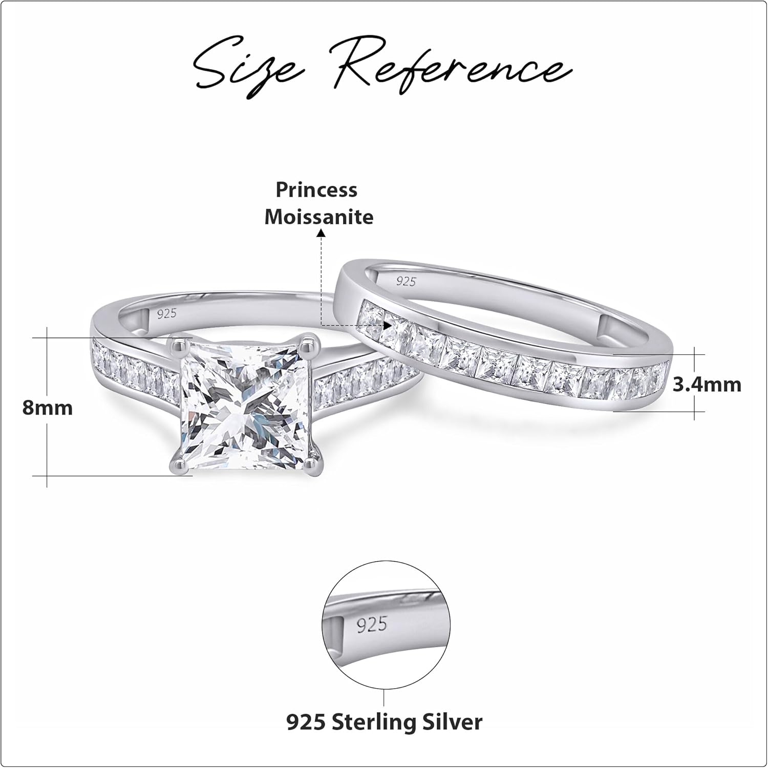 2 PC Princess Cut 10K Gold Moissanite Bridal Sets - 2