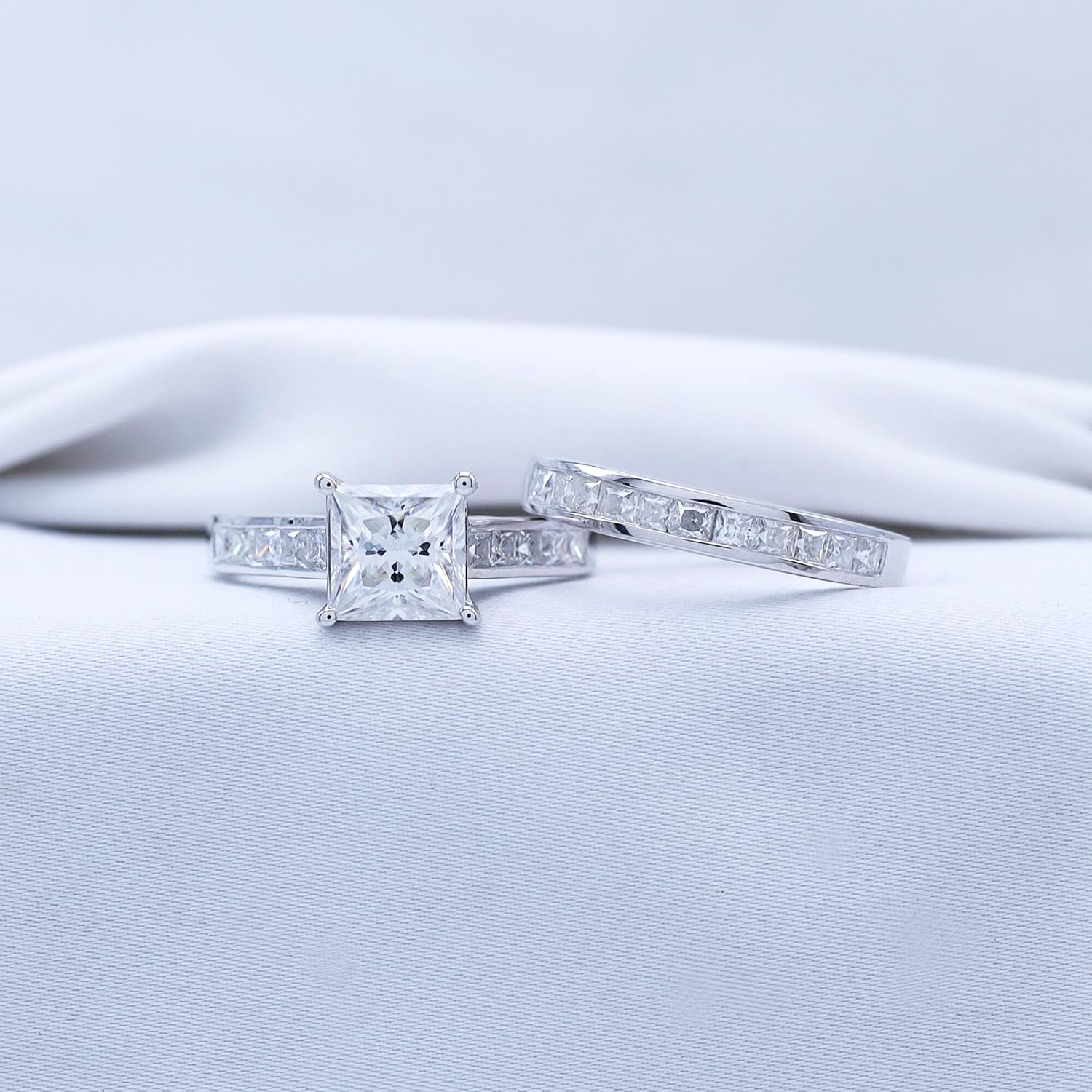 2 PC Princess Cut 10K Gold Moissanite Bridal Sets - 2