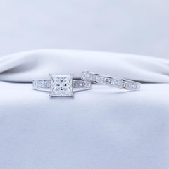 2 PC Princess Cut Sterling Silver Moissanite Bridal Sets - 2