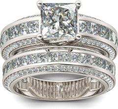 2 PC Princess Cut Sterling Silver Moissanite Bridal Sets