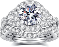 2 PC Round Cut Sterling Silver Moissanite Bridal Sets