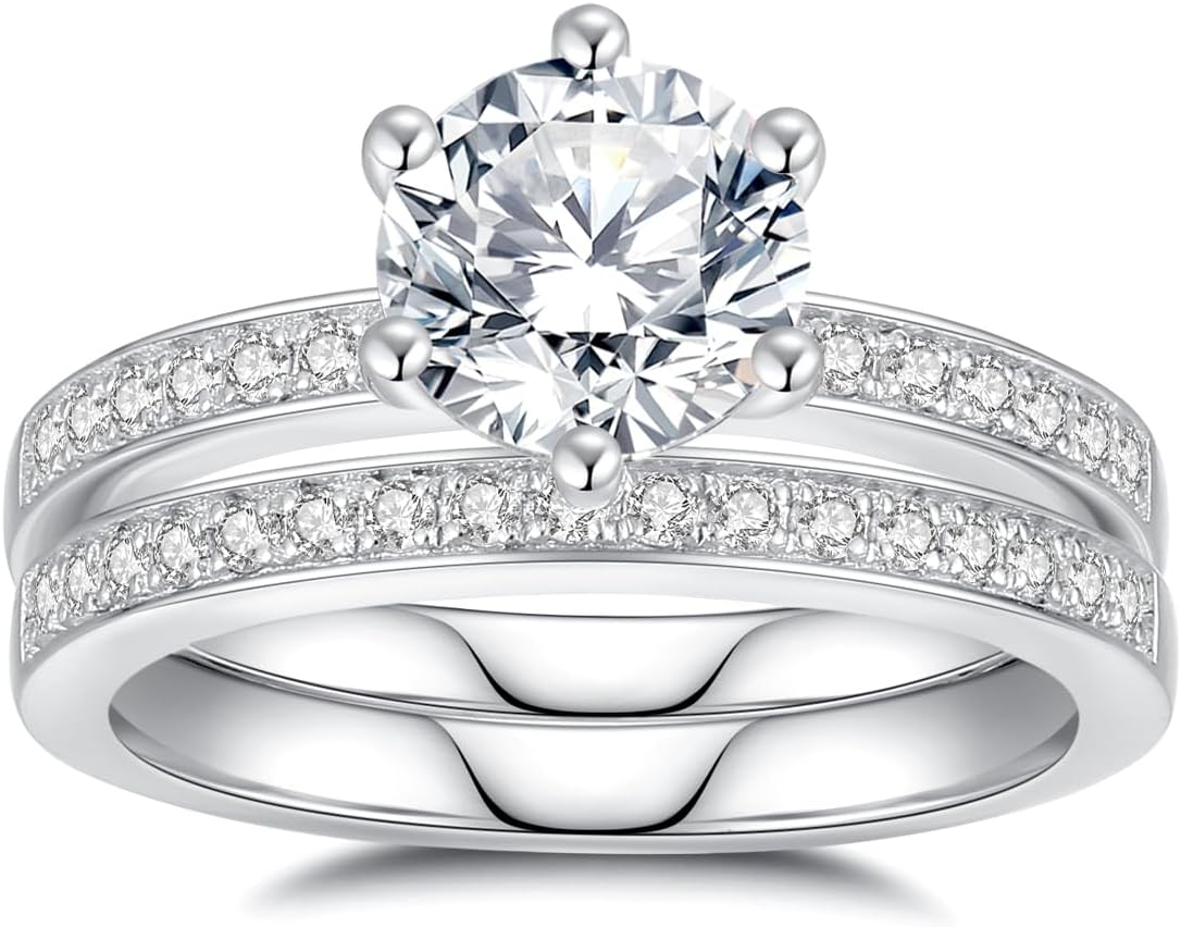 2 PC Set Moissanite Round Shape Solitaire Wedding Ring