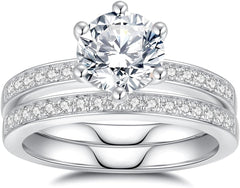 2 PC Set Moissanite Round Shape Solitaire Wedding Ring