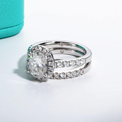 2 Pc Oval Moissanite Engagement Ring Set, D Color 2 Ct, 925 Silver
