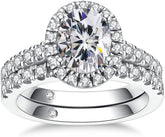 2 Pc Oval Moissanite Engagement Ring Set, D Color 2 Ct, 925 Silver