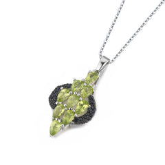 Natural Green Peridot Black Spinel Necklace S925 Sterling Silver Birthstone Gemstone Engagement Gift