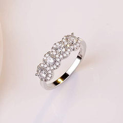 Round Brilliant Cut 4-Stone Halo Moissanite Sterling Silver Engagement & Wedding Ring for Women