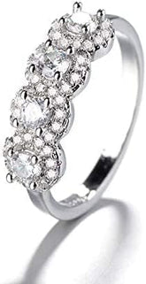 Round Brilliant Cut 4-Stone Halo Moissanite Sterling Silver Engagement & Wedding Ring for Women