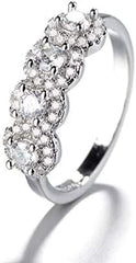 Round Brilliant Cut 4-Stone Halo Moissanite Sterling Silver Engagement & Wedding Ring for Women