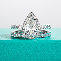 3CT Pear Cut Moissanite Engagement Ring & Wedding Band Set – D Color VVS for Women