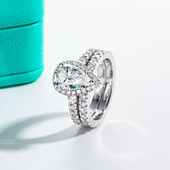 3CT Pear Cut Moissanite Engagement Ring & Wedding Band Set – D Color VVS for Women