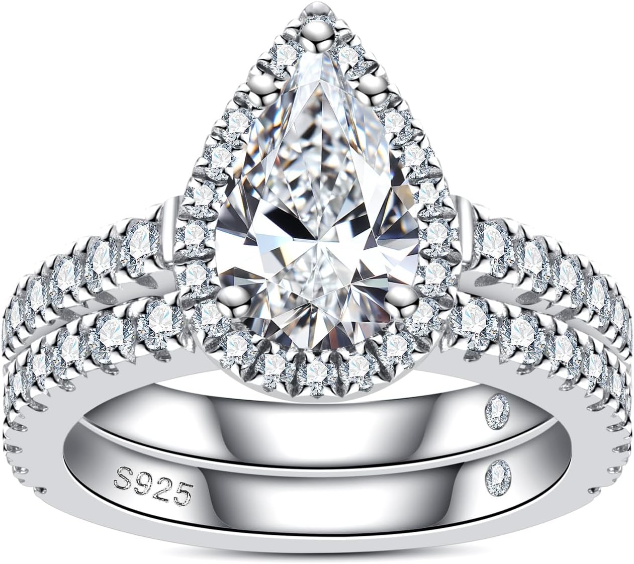 3CT Pear Cut Moissanite Engagement Ring & Wedding Band Set – D Color VVS for Women