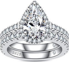 3CT Pear Cut Moissanite Engagement Ring & Wedding Band Set – D Color VVS for Women