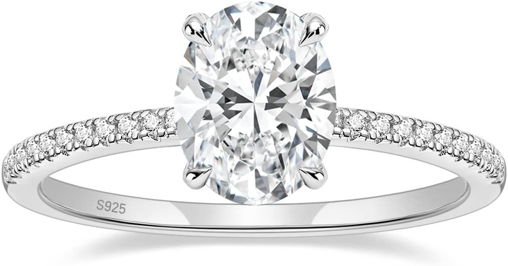 3CT Sterling Silver Engagement Rings Oval Moissanite Wedding Promise Side Stone Rings