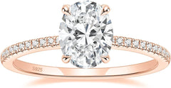 3CT Sterling Silver Engagement Rings Oval Moissanite Wedding Promise Side Stone Rings rose gold