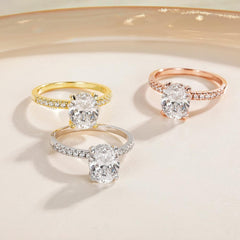 3CT Sterling Silver Engagement Rings Oval Moissanite Wedding Promise Side Stone Rings three