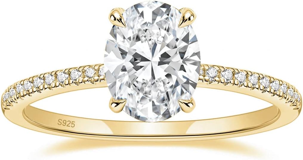 3CT Sterling Silver Engagement Rings Oval Moissanite Wedding Promise Side Stone Rings yellow
