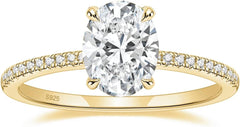 3CT 10K Gold Engagement Rings Oval Moissanite Wedding Promise Side Stone Rings yellow