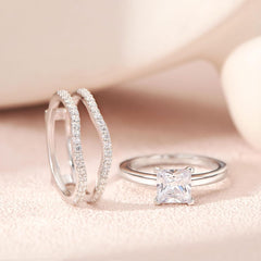 3 PC Princess Cut Sterling Silver Solitaire Moissanite Bridal Sets