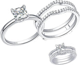 3 PC Princess Cut 1 Carat CVD Diamond Bridal Sets 14K Gold Solitaire