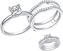 3 PC Princess Cut 18K Gold Solitaire CVD Diamond Bridal Sets