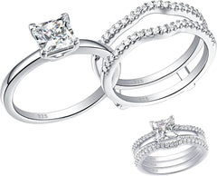 3 PC Princess Cut Sterling Silver Solitaire Moissanite Bridal Sets
