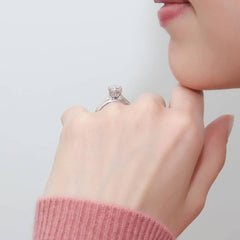 2 PC Sterling Silver Solitaire Wedding Engagement Promise Rings for Her Stackable Band Ring Set for Women Round Moissanite