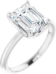 Emerald Cut Moissanite Sterling Silver Handmade Solitaire Engagement & Bridal Wedding Ring Set for Women