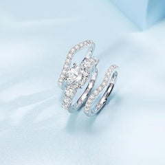 3 PC Round Brilliant Cut Moissanite 7-Stone Three-Row 925 Sterling Silver Bridal Wedding & Engagement Ring Set for Women