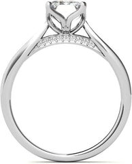 Emerald Cut Colorless Moissanite Sterling Silver Bridal Engagement & Eternity Wedding Ring Set for Women