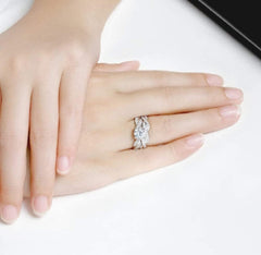 2 PC Round Cut Clear CVD Diamond Solid 10K Gold Bridal Wedding Engagement Ring Set for Women
